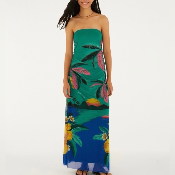 FARM Rio Dresses & Skirts - FARM Rio Strapless Green and Blue Dress Size S